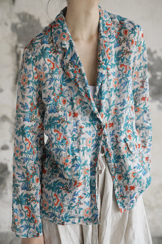 Turquoise Floral Print Blazer