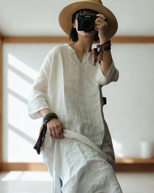 V-neck Linen Dress