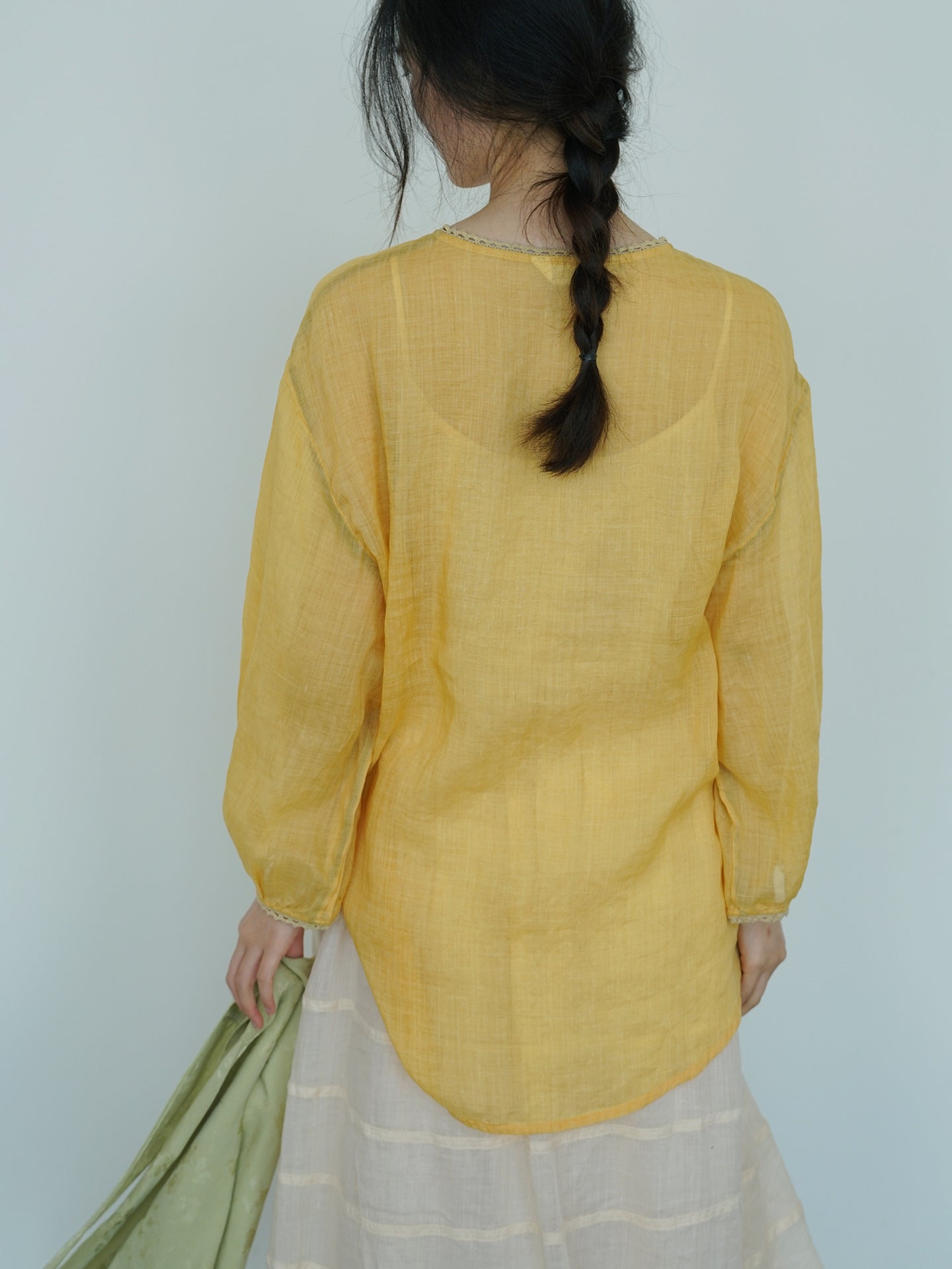 V-neck Ramie Cheongsam Qipao Top in Yellow