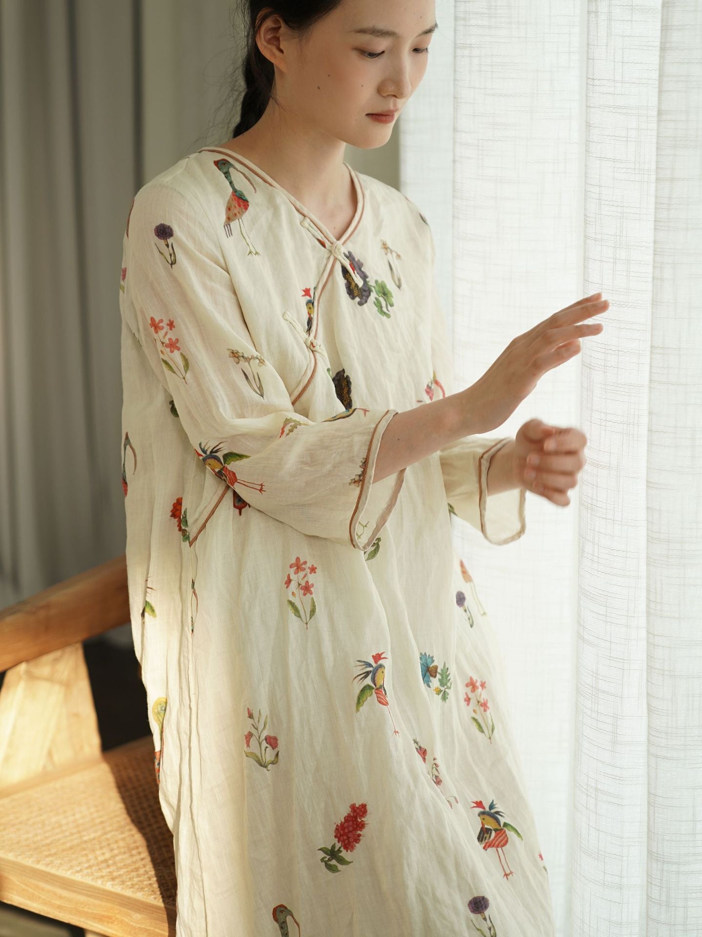 Spring Floral V-neck Cheongsam Qipao Dress