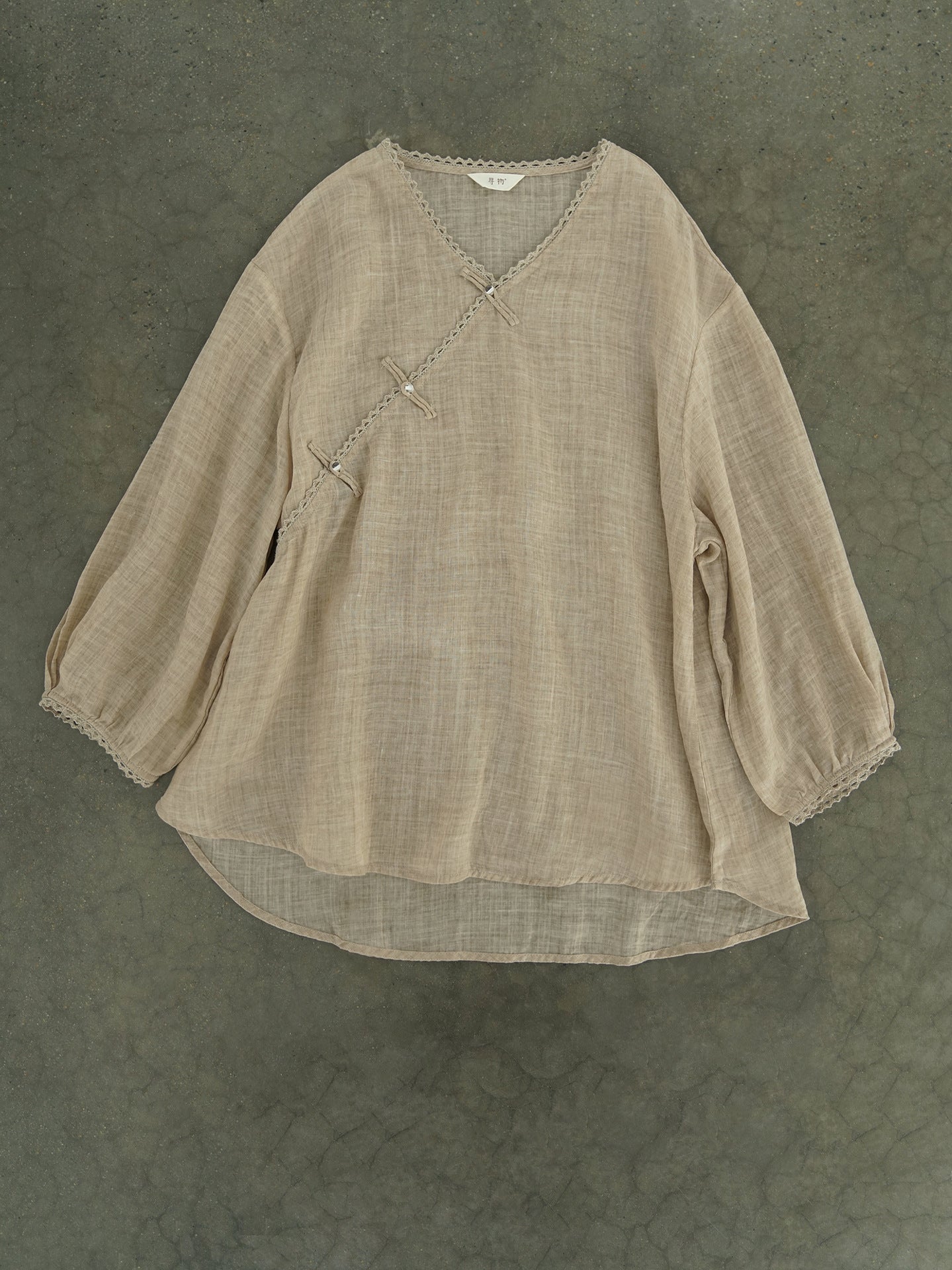 V-neck Ramie Cheongsam Qipao Top in Light Brown
