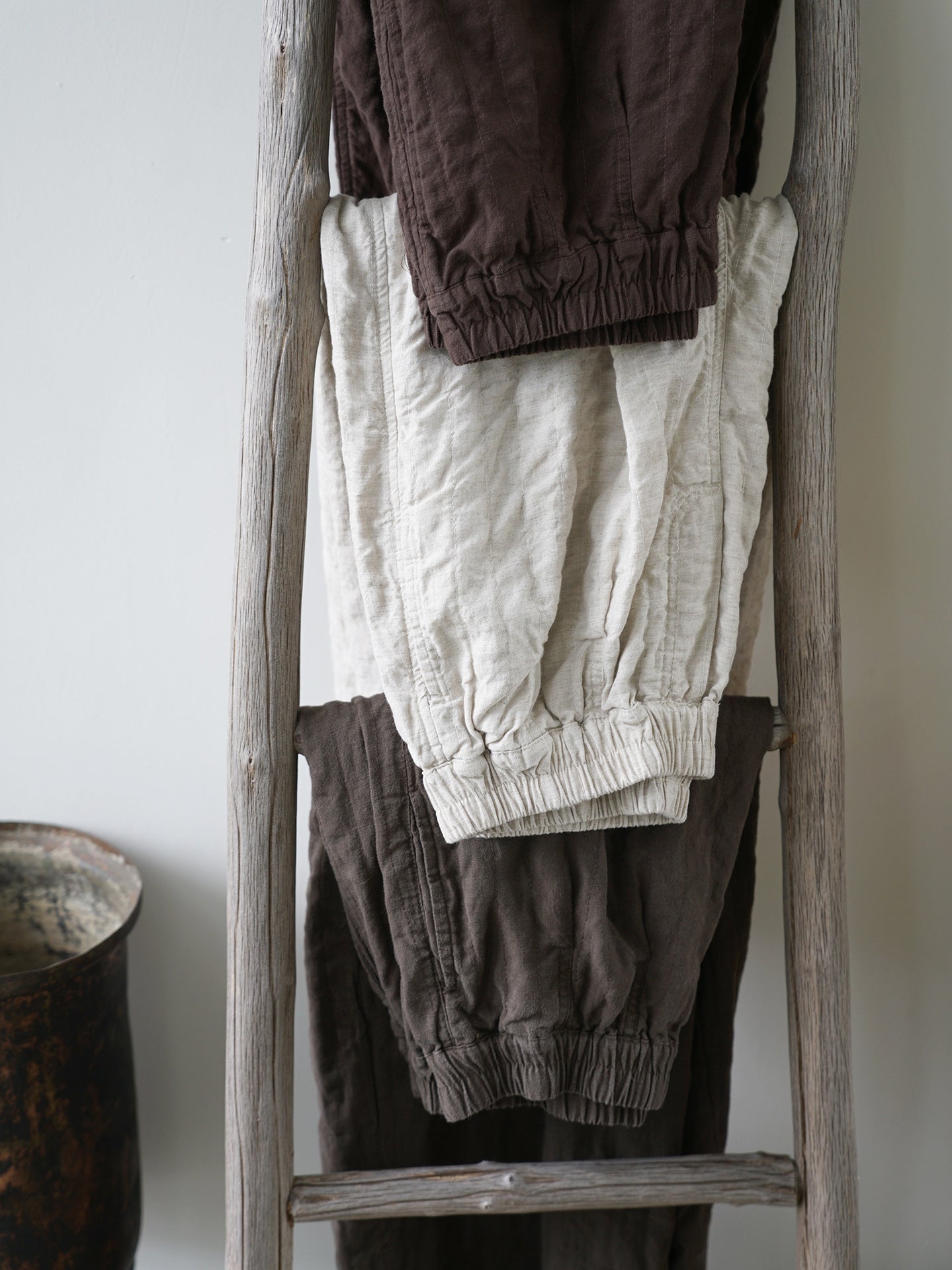 Washed Linen Long Pants in Dark Brown