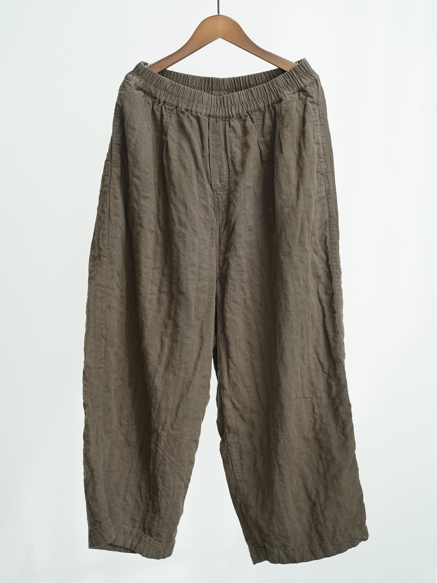 Washed Linen Long Pants in Greenish Grey