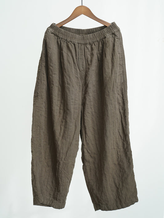 Washed Linen Long Pants in Greenish Grey