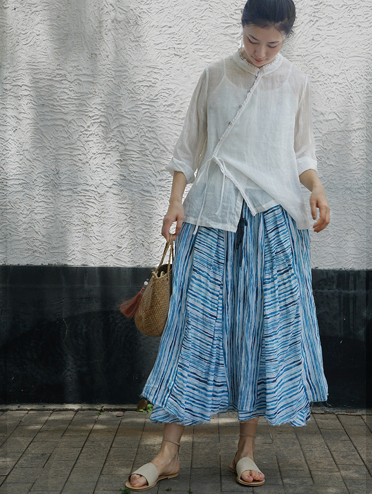 White Ramie Cheongsam Top with Lace