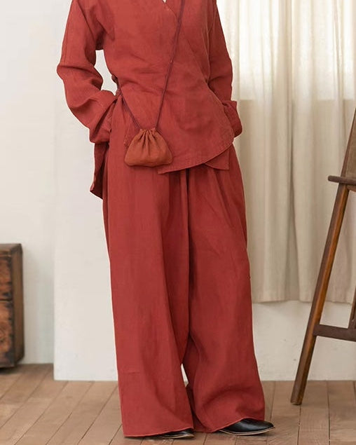 Wide Leg Pants in Orangy Red