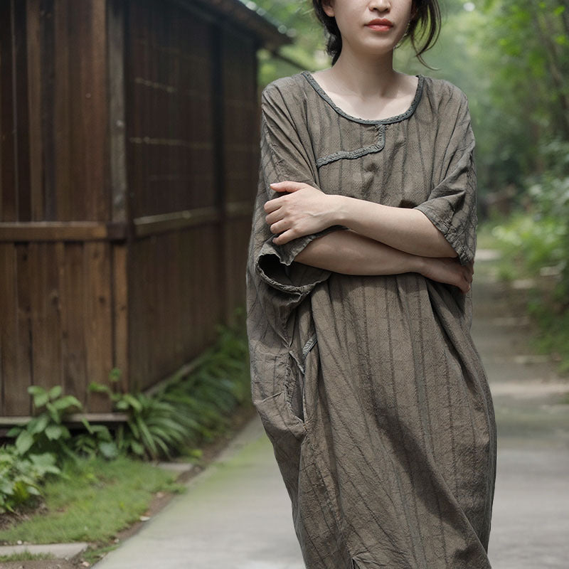 Zen Style Cheongsam Maxi Dress in Khaki