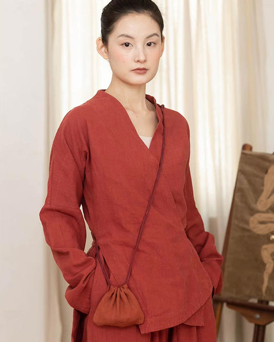 Zen Style Linen Coat in Orangy Red