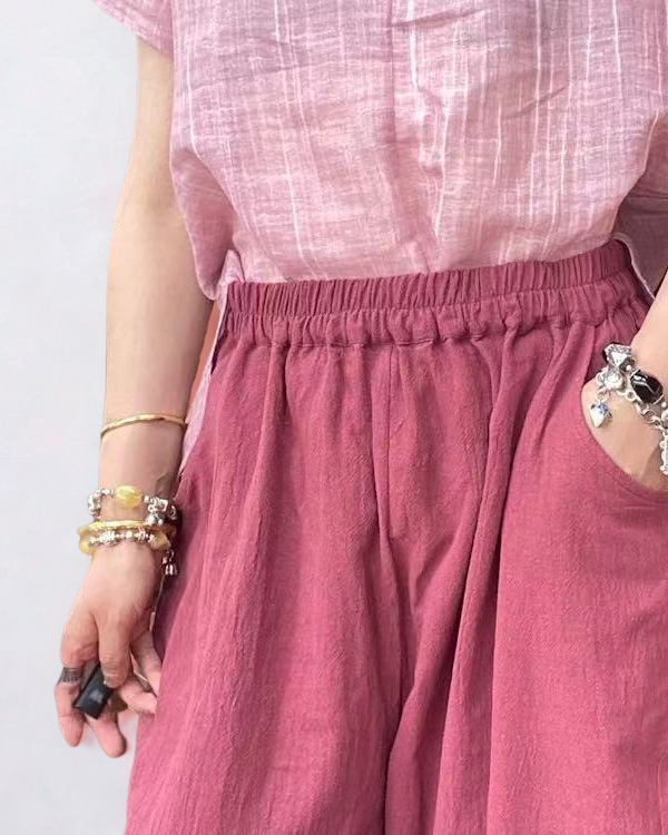 Cotton Linen Harem Pants in Dark Pink